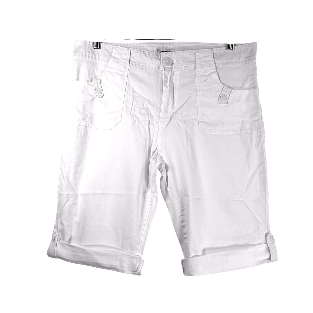 Charter Club White Bermuda Shorts Womens 16 Regular Stretch Cotton Cuffed Hem